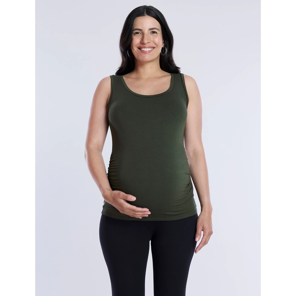 Motherhood Maternity Olive Green Side Ruched Scoop Neck Tank Top XXL Sleeveless